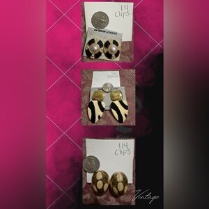 Three-Pair Vintage Earring Set in Black, Cream, and Gold